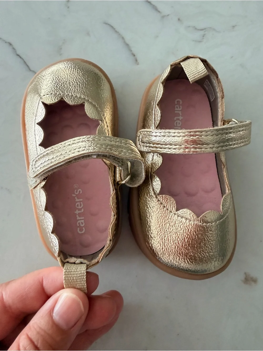 Carter's Metallic Gold Mary Jane Baby Shoes with Pink Insole